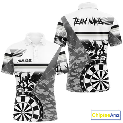 Custom Black And White Grunge Darts Shirt For Men, Darts Team Jersey Polo & 1/4 Zip TDM6143
