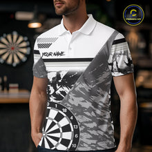 Load image into Gallery viewer, Custom Black And White Grunge Darts Shirt For Men, Darts Team Jersey Polo &amp; 1/4 Zip TDM6143