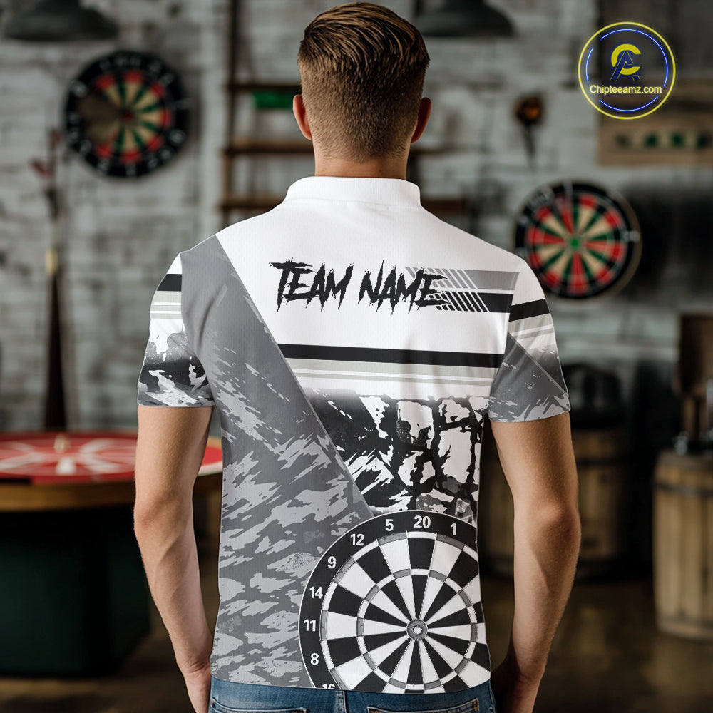 Custom Black And White Grunge Darts Shirt For Men, Darts Team Jersey Polo & 1/4 Zip TDM6143