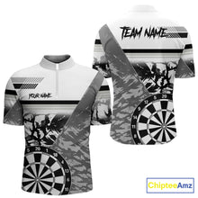 Load image into Gallery viewer, Custom Black And White Grunge Darts Shirt For Men, Darts Team Jersey Polo &amp; 1/4 Zip TDM6143