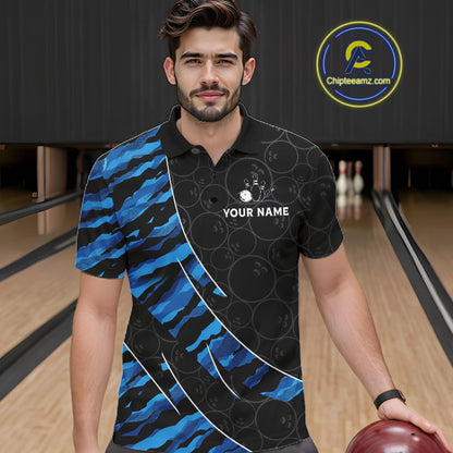 Texas Flag Blue Camo Bowling Shirt For Men Custom Patriotic Bowling Team Jersey Polo & 1/4 Zip TDM6387