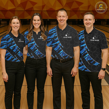 Texas Flag Blue Camo Bowling Shirt For Women Custom Patriotic Bowling Team Jersey Polo & 1/4 Zip TDM6387