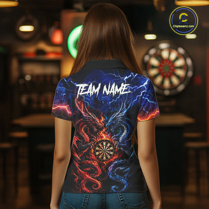Blue And Red Thunder Lightning Dragon Darts Shirt For Women Custom Darts Team Jersey Polo & 1/4 Zip TDM6577