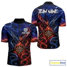 Load image into Gallery viewer, Blue And Red Thunder Lightning Dragon Darts Shirt For Men Custom Darts Team Jersey Polo &amp; 1/4 Zip TDM6577