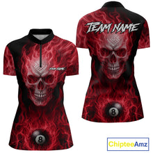 Load image into Gallery viewer, Red Flaming Skull 8 Ball Fire Billiard Shirt For Women Custom Billiard Team Jersey Polo &amp; 1/4 Zip TDM5064