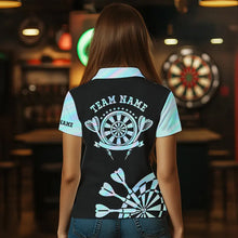 Load image into Gallery viewer, Holographic Blue Darts Tie Dye Polo &amp; Quarter Zip Custom Dart Shirts For Women Glowing Dart Jerseys TDM3623