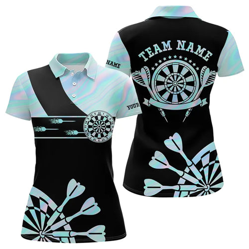 Holographic Blue Darts Tie Dye Polo & Quarter Zip Custom Dart Shirts For Women Glowing Dart Jerseys TDM3623