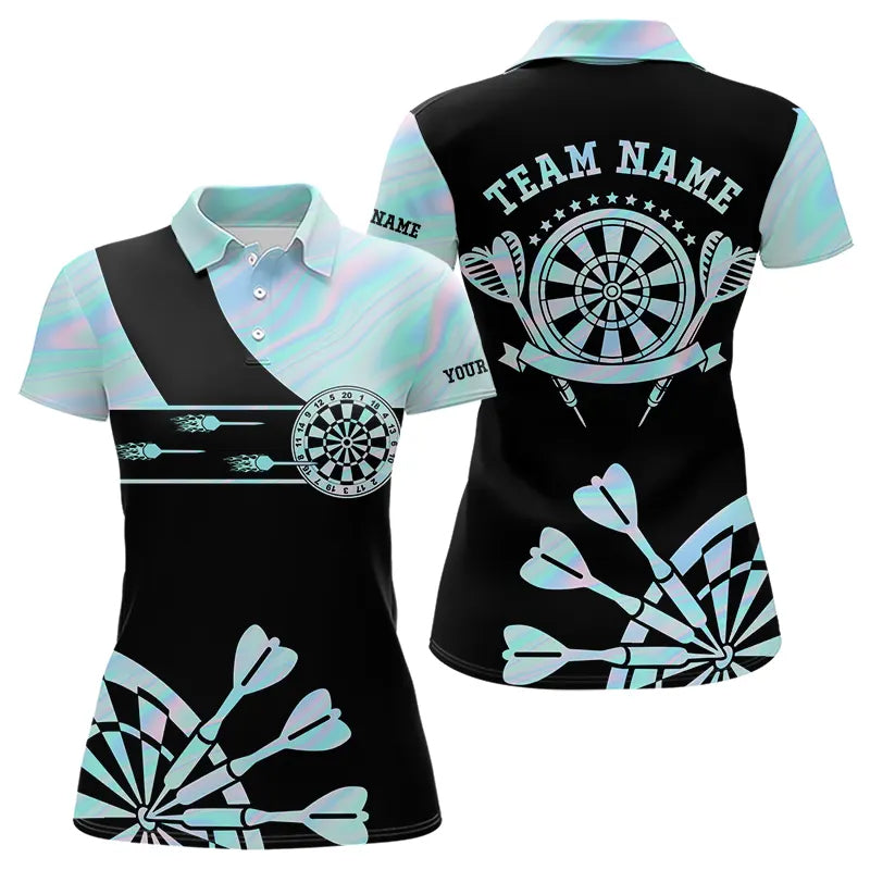 Holographic Blue Darts Tie Dye Polo & Quarter Zip Custom Dart Shirts For Women Glowing Dart Jerseys TDM3623