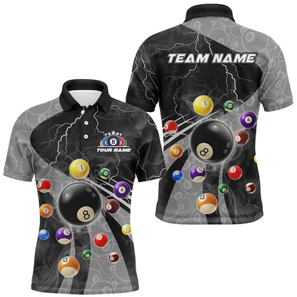 3D Billiard Balls Pool Shirts For Men Customized Lightning Billiard Jerseys Shorts Sleeve |Grey TDM2327