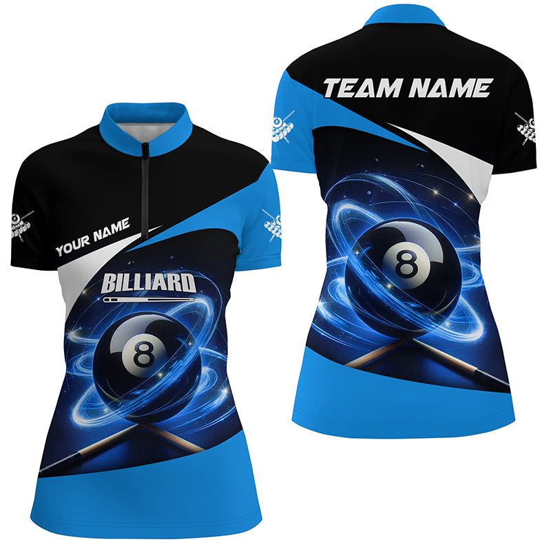 Blue 8 Ball Pool Swirling Light Billiard Jerseys For Women Custom Billiard League Team Shirts TDM2825