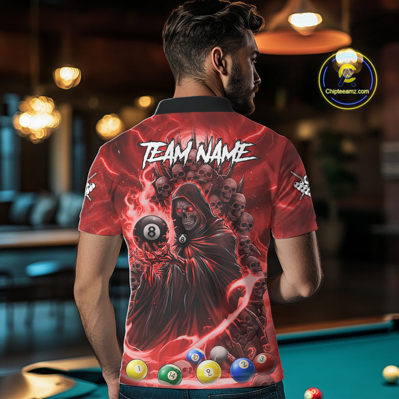 Red Grim Reaper Lightning Billiard Shirt For Men Custom 8 Ball Pool Jersey Team Polo & 1/4 Zip TDM5294