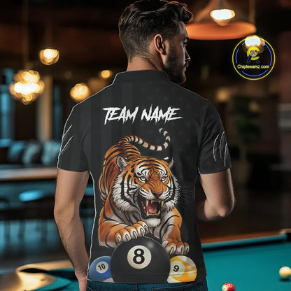 Funny Tiger 8 Ball, 9 Ball & 10 Ball US Flag Billiard Shirt For Men Custom Pool Team Jersey TDM5541