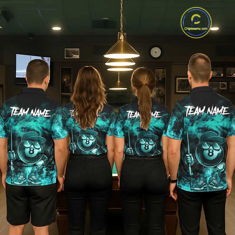 tdm men Turquoise Funny 8 Ball Pool Flame Smoke Billiard Shirt For Men Custom Billiard Team Jersey  TDM5547