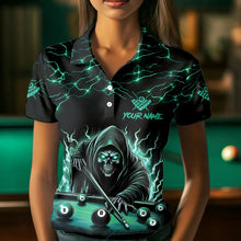 Load image into Gallery viewer, Turquoise Funny Grim Reaper Roses 8 Ball Pool Women Billiard Shirts Custom Thunder Billiard Jersey TDM3630