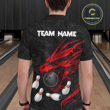 Load image into Gallery viewer, Black And Red Custom Dragon Bowling Shirt For Men, Bowling Team Jersey Polo &amp; Quarter Zip TDM6166