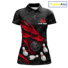 Load image into Gallery viewer, Black And Red Custom Dragon Bowling Shirt For Women, Bowling Team Jersey Polo &amp; Quarter Zip TDM6166