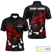 Load image into Gallery viewer, Black And Red Custom Dragon Bowling Shirt For Men, Bowling Team Jersey Polo &amp; Quarter Zip TDM6166