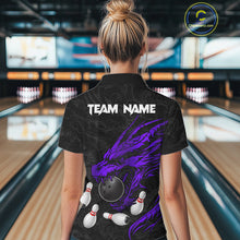 Load image into Gallery viewer, Black And Purple Custom Dragon Bowling Shirt For Women, Bowling Team Jersey Polo &amp; Quarter Zip TDM6167