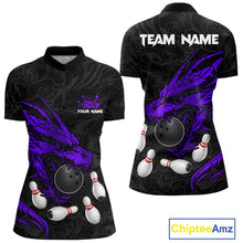 Load image into Gallery viewer, Black And Purple Custom Dragon Bowling Shirt For Women, Bowling Team Jersey Polo &amp; Quarter Zip TDM6167