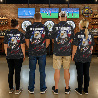 Custom Eagle Darts Jersey For Women, Black Grunge American Flag Patriotic Darts Shirt Polo & 1/4 Zip TDM6405