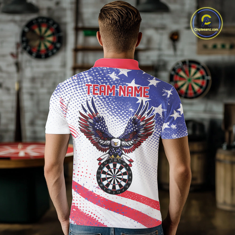 Personalized American Flag Eagle Darts Shirts For Men, Patriotic Darts Jersey Team Polo & 1/4 Zip TDM6406