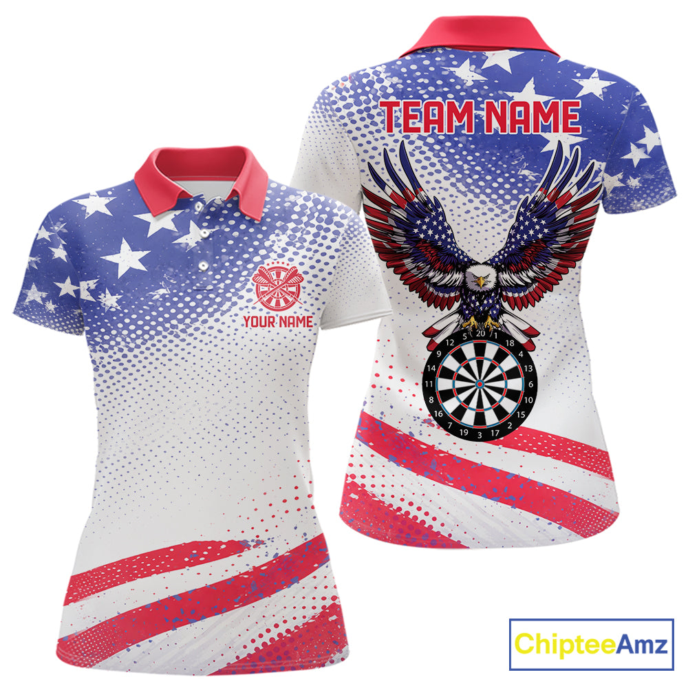 Personalized American Flag Eagle Darts Shirts For Women, Patriotic Darts Jersey Team Polo & 1/4 Zip TDM6406