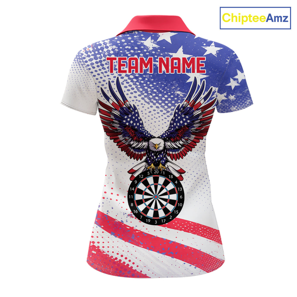 Personalized American Flag Eagle Darts Shirts For Women, Patriotic Darts Jersey Team Polo & 1/4 Zip TDM6406