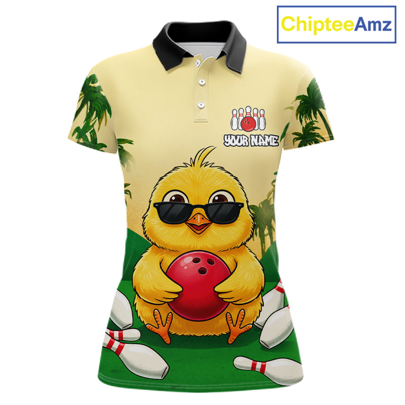 Custom Cute Chicken Summer Bowling Shirts For Women, Funny Bowling Team Jersey Polo & 1/4 Zip TDM6591