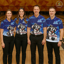 Load image into Gallery viewer, Personalized Blue Funny Raccoon Bowling Shirt For Men Custom Bowling Team Jersey Polo &amp; 1/4 Zip TDM6594