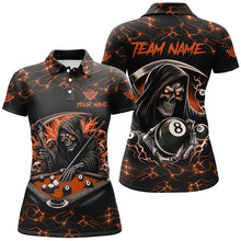 Load image into Gallery viewer, Orange Funny Grim Reaper 8 Ball Pool Women Billiard Shirts Custom Name Lightning Billiard Jerseys TDM2828