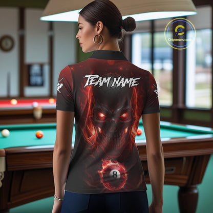 Personalized Red Billiard Skull Fire 8 Ball Pool Shirt For Women Custom Billiard Team Jersey TDM5078