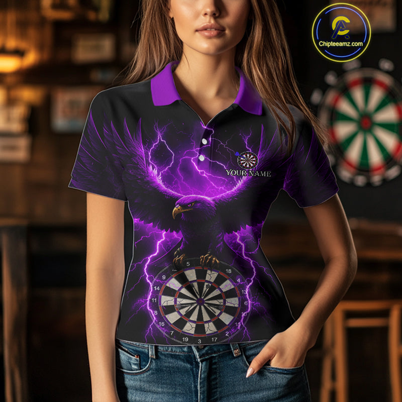 Purple Hawkeye Thunder Lightning Darts Shirt For Women Custom Darts Jersey Team Polo & 1/4 Zip TDM5303