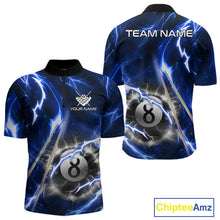 Load image into Gallery viewer, Blue 8 Ball Thunder Lightning Billiard Shirt For Men Custom Pool Team Jersey Polo &amp; Quarter Zip TDM6170