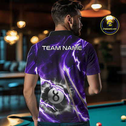 Purple 8 Ball Thunder Lightning Billiard Shirt For Men Custom Pool Team Jersey Polo & Quarter Zip TDM6171