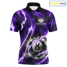 Load image into Gallery viewer, Purple 8 Ball Thunder Lightning Billiard Shirt For Men Custom Pool Team Jersey Polo &amp; Quarter Zip TDM6171