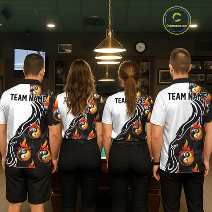 Custom Flame 8 Ball 9 Ball Billiard Shirt For Men, Billiard Pool Team Jersey Polo & 1/4 Zip Shirt TDM6175