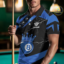 Load image into Gallery viewer, Black And Blue 8 Ball Crown Lightning Men's Billiard Shirt Custom Pool Team Jersey Polo &amp; 1/4 Zip TDM5311