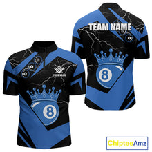 Load image into Gallery viewer, Black And Blue 8 Ball Crown Lightning Men's Billiard Shirt Custom Pool Team Jersey Polo &amp; 1/4 Zip TDM5311