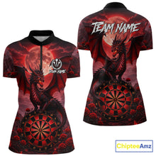 Load image into Gallery viewer, Black And Red Dartboard Roses And Dragon Darts Polo &amp; 1/4 Zip Custom Women's Darts Team Jersey TDM5802