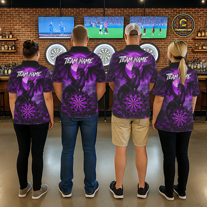 Black And Purple Dartboard Roses And Dragon Darts Polo & 1/4 Zip Custom Women's Darts Team Jersey TDM5803