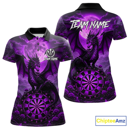 Black And Purple Dartboard Roses And Dragon Darts Polo & 1/4 Zip Custom Women's Darts Team Jersey TDM5803