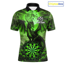 Load image into Gallery viewer, Black And Green Dartboard Roses And Dragon Darts Polo &amp; 1/4 Zip Custom Men's Darts Team Jersey TDM5804