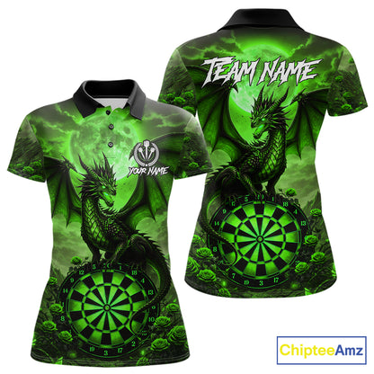Black And Green Dartboard Roses And Dragon Darts Polo & 1/4 Zip Custom Women's Darts Team Jersey TDM5804