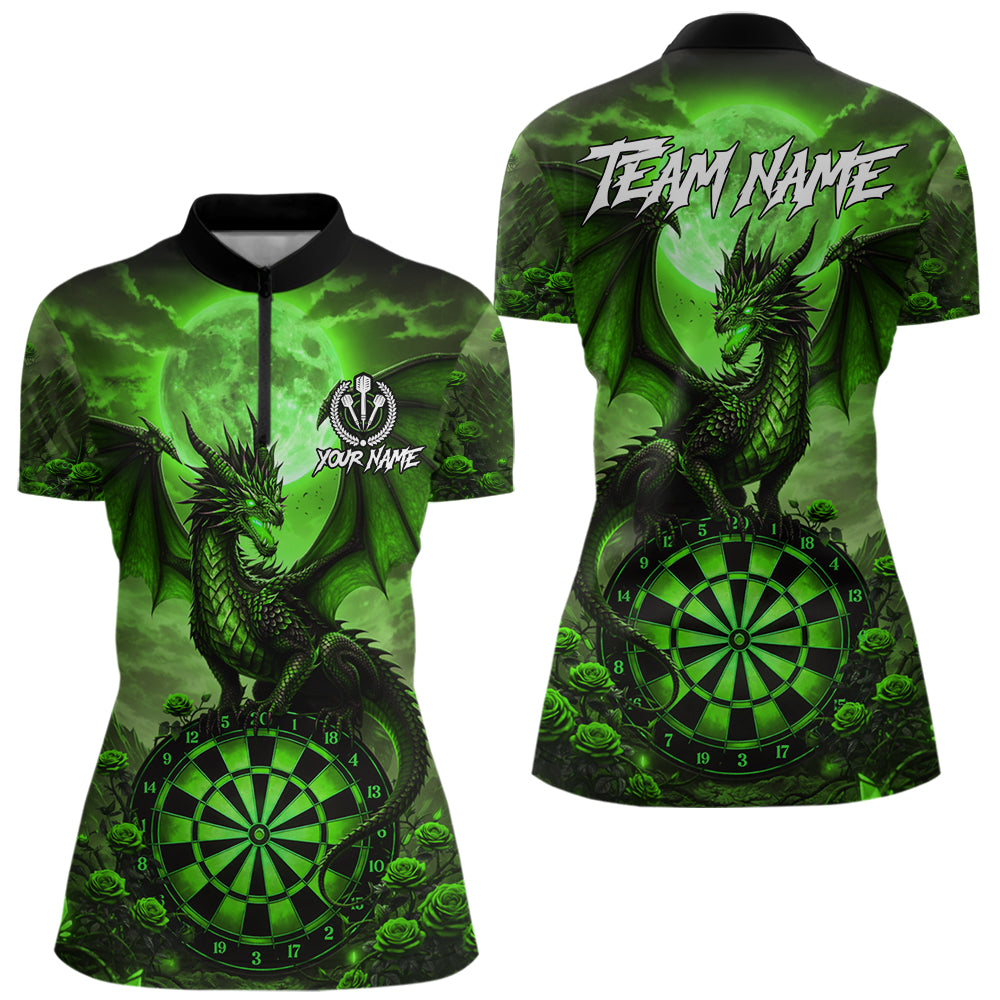 Black And Green Dartboard Roses And Dragon Darts Polo & 1/4 Zip Custom Women's Darts Team Jersey TDM5804