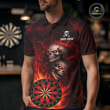 Load image into Gallery viewer, Personalized Red Flaming Skull Darts Polo &amp; 1/4 Zip For Men Custom Fire Darts Team Jersey TDM5806