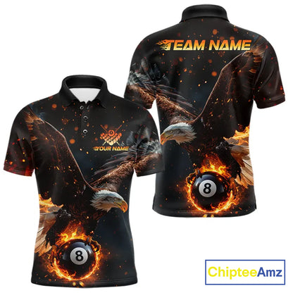 Personalized Fire 8 Ball Eagle Billiard Shirt For Men Custom Pool Team Jersey Polo & 1/4 Zip TDM6407
