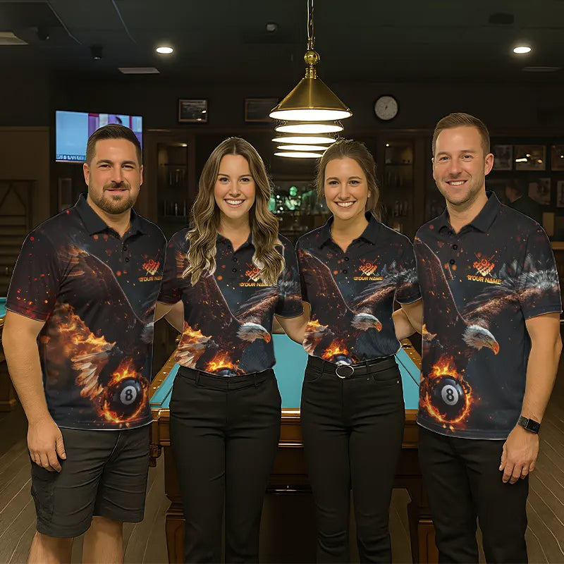 Personalized Fire 8 Ball Eagle Billiard Shirt For Women Custom Pool Team Jersey Polo & 1/4 Zip TDM6407