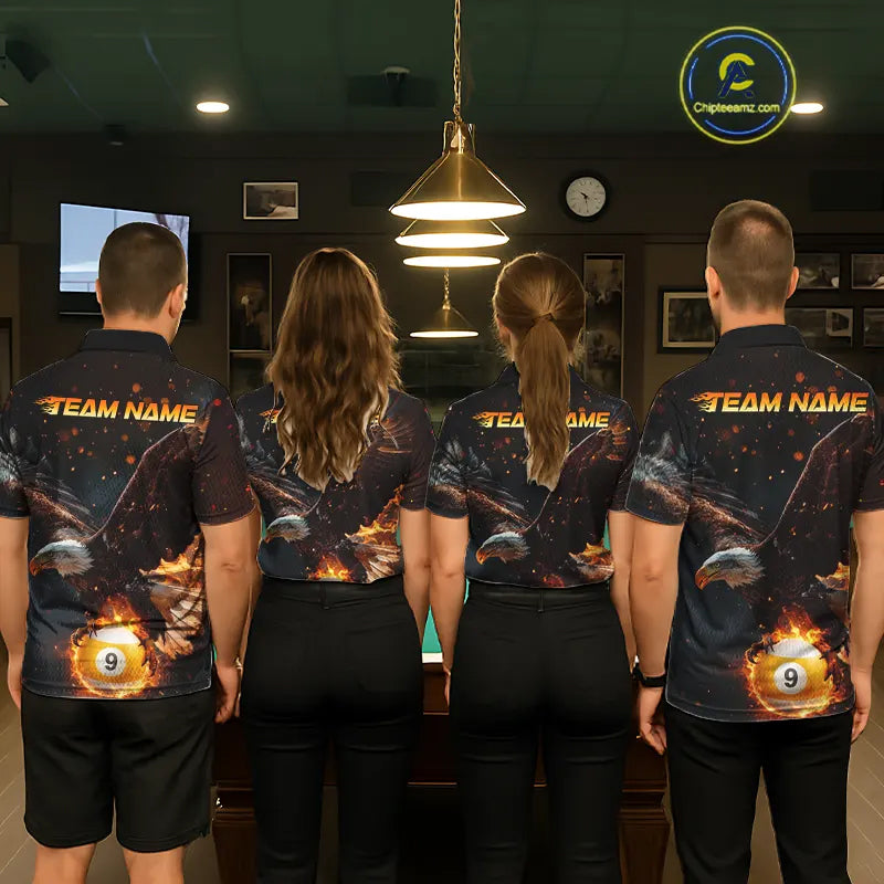 Personalized Fire 9 Ball Eagle Billiard Shirt For Women Custom Pool Team Jersey Polo & 1/4 Zip TDM6408
