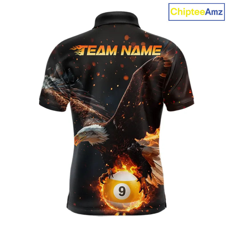 Custom Fire 8 Ball & 9 Ball Pool Eagle Billiard Shirt For Men, Billiard Team Jersey Polo & 1/4 Zip TDM6409
