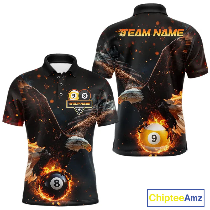 Custom Fire 8 Ball & 9 Ball Pool Eagle Billiard Shirt For Men, Billiard Team Jersey Polo & 1/4 Zip TDM6409